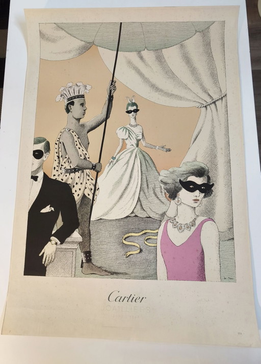 Großes Pierre Le Tan Cartier Joailliers Plakat 1985