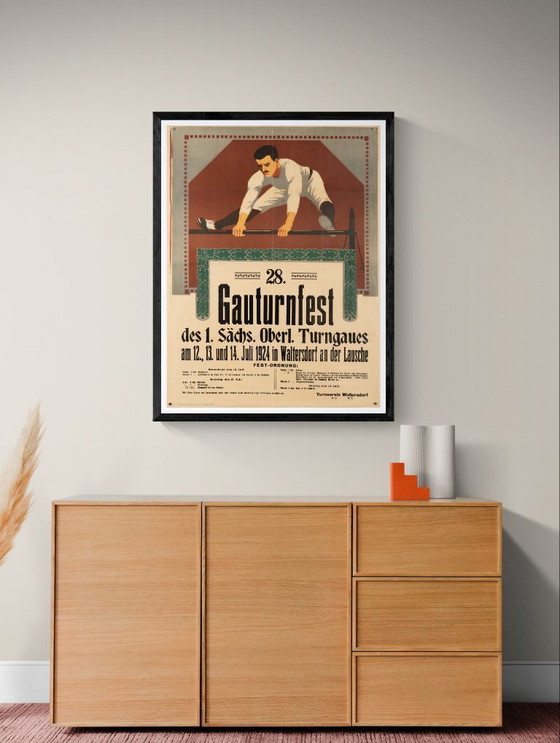 Image 1 of Gauturnfest 1924 – 1924 – Manifesto sportivo originale d'epoca – Ginnastica della Repubblica di Weimar – 100x75 cm