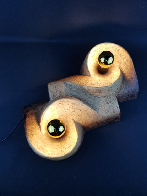 Image 1 of Vintage Brutalist Chamotte Clay Wall Lamp - Mid-Century Modern Ceramics (1960s/1970s) 2 lamps
