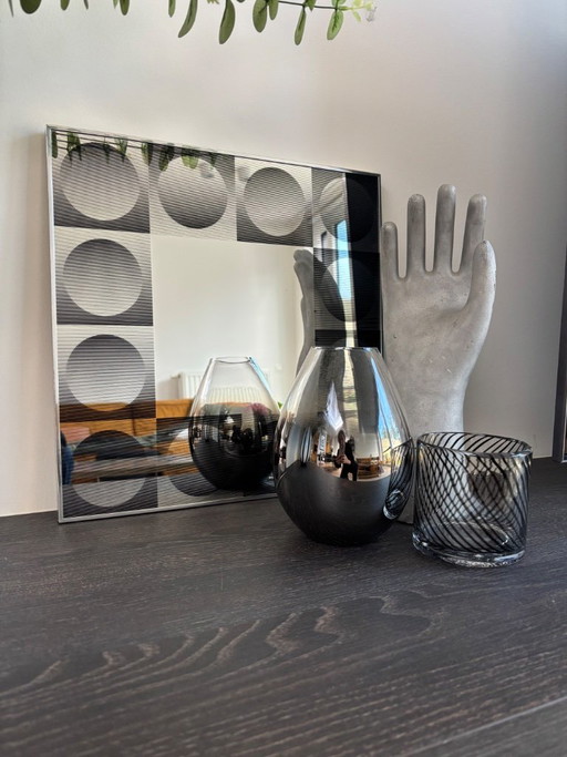 Original Deknudt Space Age Wall Mirror 40x40 – Monochrome Op Art 1970s