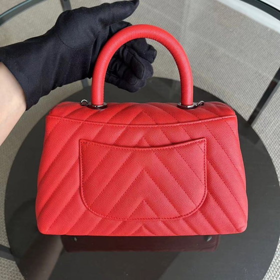 Image 1 of Chanel Caviar Small Coco Handle Chevron Calfskin Light Red Silver Hardware Series 28