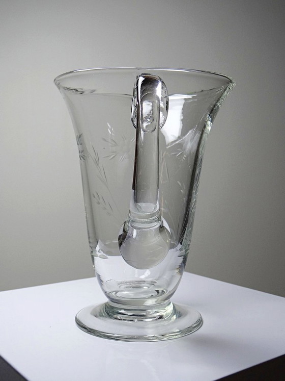 Image 1 of Antique wheel-engraved glass pitcher with vegetal decoration, Bohemia, early 20th century