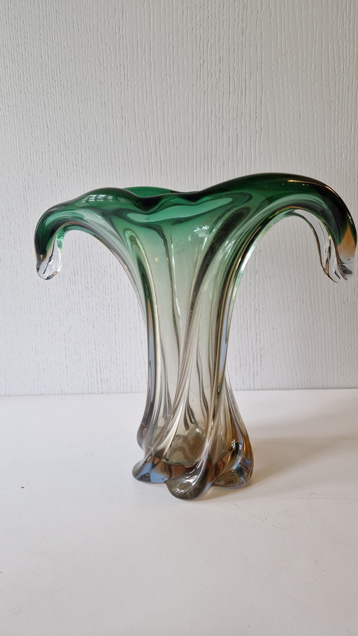 Murano glass vase green orange