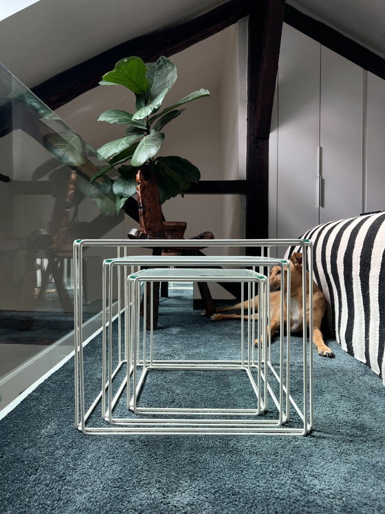 Image 1 of 3 nesting tables by Max Sauze for Isocèle – 1970s – white metal & glass