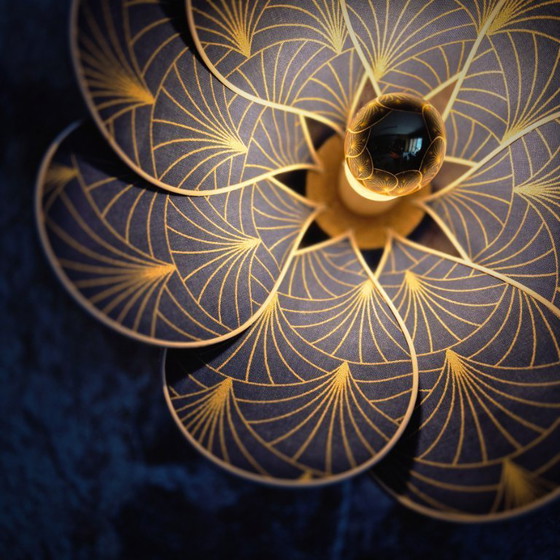Image 1 of Flower wall lamp, Nymphéa model, 8 petals in rattan and fabric (customizable shade)