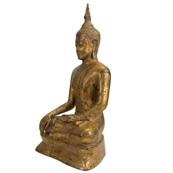 Estatua antigua de Buda tailandés en Bhumisparsha Mudra - Estilo Rattanakosin del siglo XVIII/XIX - Bronce (photo 8 of 11)