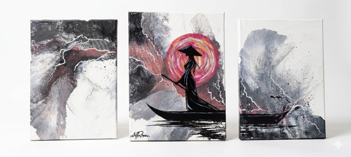 Modern and Contemporary Living Room Furniture, Minimalist Style. Triptych, 3-Piece Decorative Painting