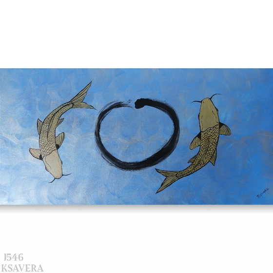 Japanese Koi Fishes J546 - Original Painting – Paintings & Drawings, Canvas (photo 3 of 13)