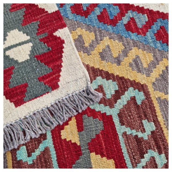 Alfombra Kilim Maimana tejida a mano | Tejido plano tradicional de lana | 155 × 203 cm (61 × 80 pulgadas) (photo 4 of 10)