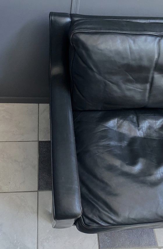 Image 1 of black leather Tecta 3-seat sofa by Hans Konecke 1960s 