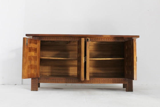 Vintage Spaans Brutalist sideboard dressoir, Hout, Bruin (foto 5 van 9)
