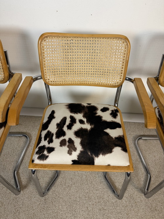 Image 1 of Suite de 4 fauteuils cannés chrome et bois années 70