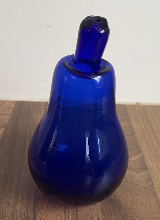 Image 1 of Vintage handgeblazen blauwe glazen appel en peer