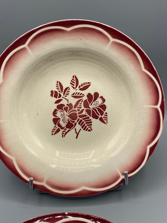2 assiettes creuses Sarreguemines, motif Varsac – Bordeaux Vieux Rose – Art Déco, vers 1930 – Vaisselle (photo 2 of 6)