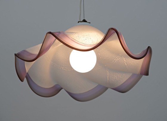 Image 1 of Lampada a sospensione in vetro di Murano con foglia d'argento, stile moderno di metà secolo, anni '70