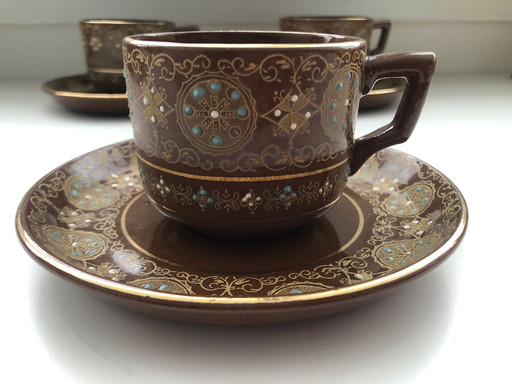 3x Tasse et soucoupe fin XIXème siècle Creek Border d'Angleterre