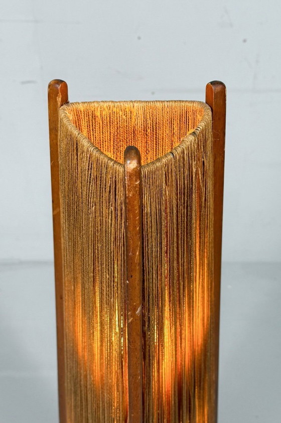 Image 1 of Lampada da terra di metà secolo, sisal/teak, Temde, Svizzera, anni '60