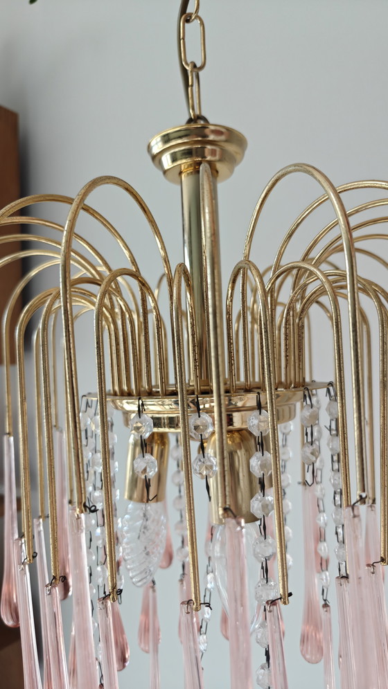 Image 1 of Vintage Roze Teardrop, Ribbelglas