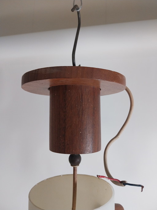 1 lámpara colgante de teca y cristal de estilo escandinavo, años 60