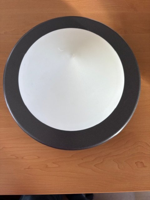 Image 1 of Lampada da soffitto vintage a forma di cono in vetro smerigliato con bordo grigio metallizzato degli anni &#39;80