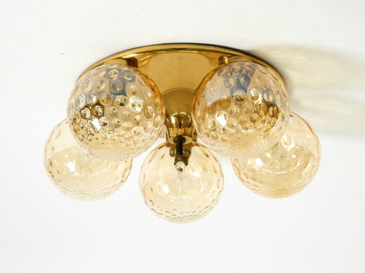 Beautiful 1960s Space Age brass ceiling lamp with 5 glass balls