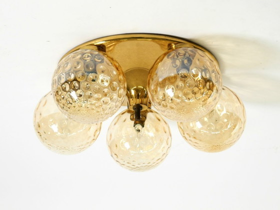 Image 1 of Beautiful 1960s Space Age brass ceiling lamp with 5 glass balls