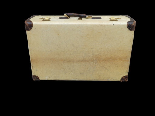 Valise Art déco parchemin et cuir vintage