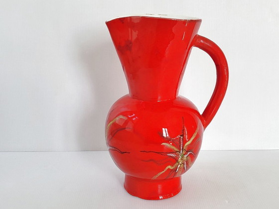 Image 1 of IMPORTANT VINTAGE 1950s RED CERAMIC PITCHER FROM VALLAURIS BY ANDRE BAUD 50S 1950S
