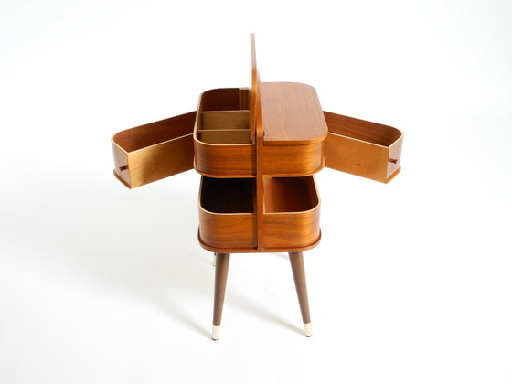Image 1 of Beautiful original Mid Century sewing box with teak veneer and many compartments