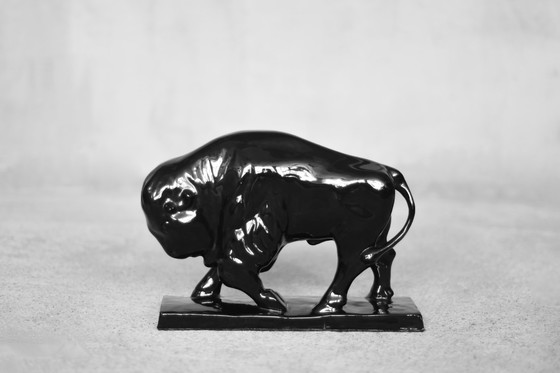 Image 1 of Grande figurine de bison en porcelaine noire, Vintage Mid Century Scandinavian Modern, 1960s