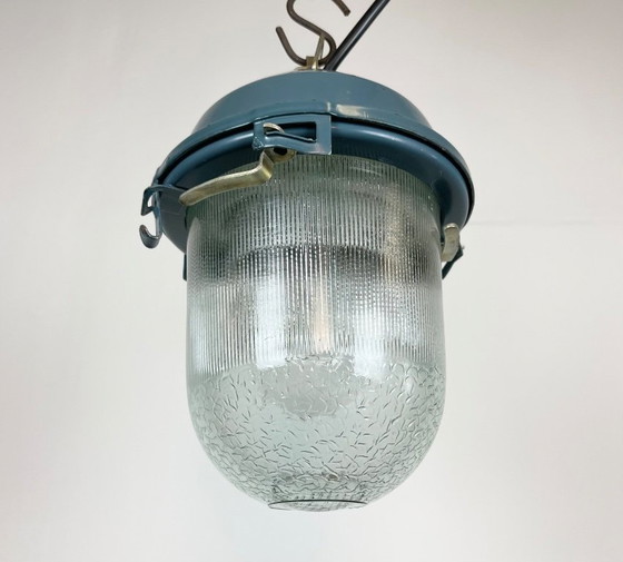 Image 1 of Blauwe industriële Sovjetbunker hanglamp, jaren 70