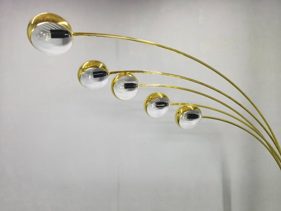 Image 1 of Dänische Bogenstehlampe von Bilka, Messing, Marmor, 1970er Jahre