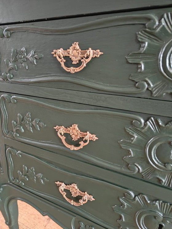 Image 1 of Vintage green secretary cabinet with gold fittings / desk