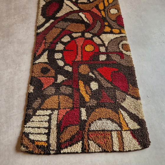 Image 1 of 70's vintage wool wall hanging spaceage smyrna art rug