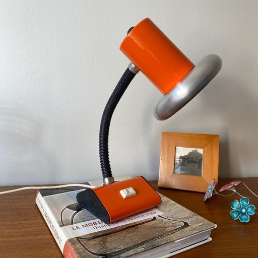 Vintage orange and aluminum table lamp