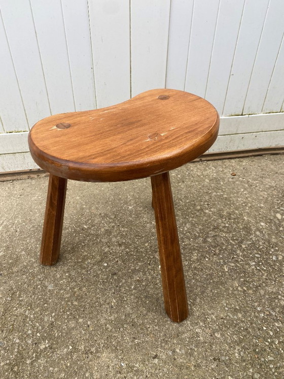 Image 1 of Rustic Brutalist tripod wooden stool 1950