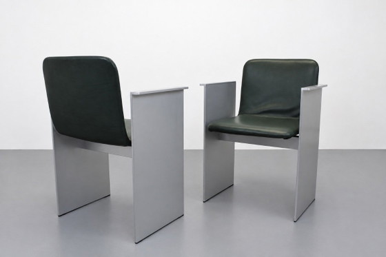 Set of 2 Flutz Cassina Chairs Michael Anastassiades Steel, Leather, Dining chairs, Green (photo 3 of 13)
