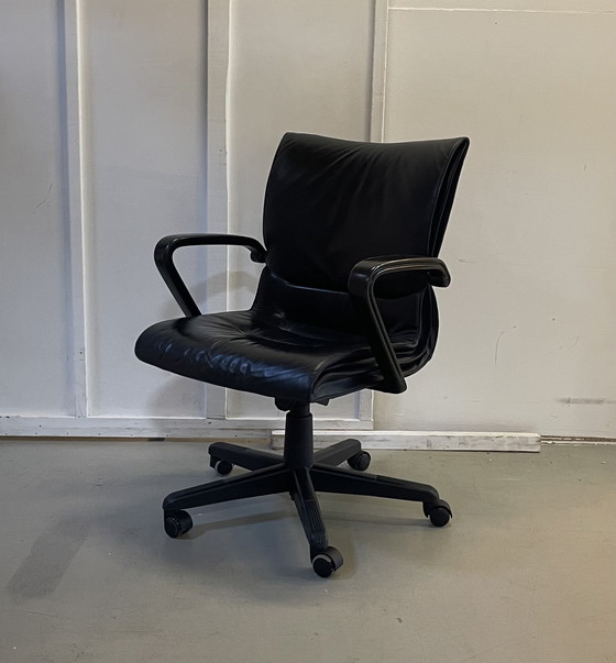 Image 1 of Black Leather Office Chair Model "Qualis" by Emilio Ambasz for Tecno, 1991