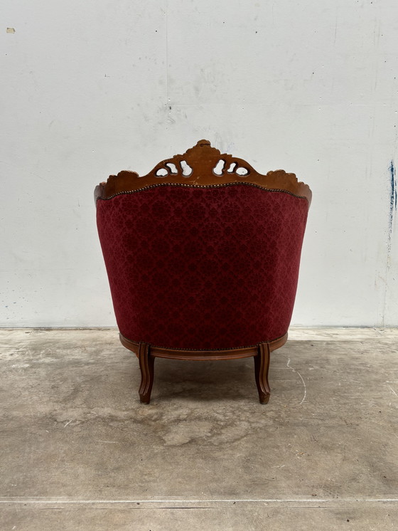 Image 1 of Fauteuil Baroque Antique Bordeaux Jacquard Velours