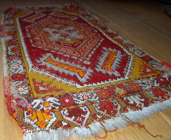 Image 1 of Handmade antique collectible Turkish Yastik rug 1.4' x 2.8' (44cm x 86cm) 1920s - 1C371