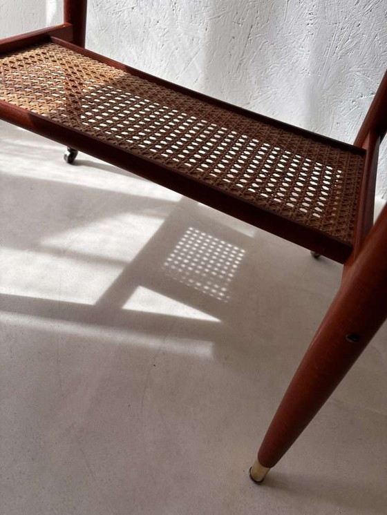 Image 1 of Swedish design side table Alberts mahogany & webbing 1960s