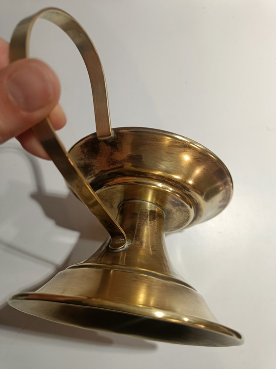 Image 1 of Vintage brass candle holder / tealight stand with handle – Hollywood Regency style