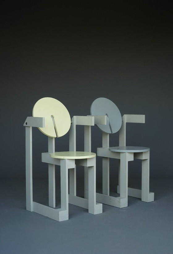 Image 1 of Rare pair of 'Plakhout' side chairs by Henk Lampe, 1979