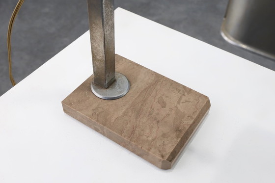 Image 1 of Art-déco-Schreibtischlampe aus Metall und Travertin im Industriestil, Belgien, 1930er Jahre
