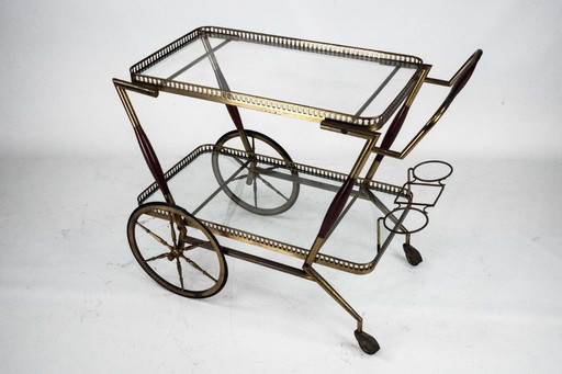 Mid-Century Italian Brass and Glass Bar Cart by Cesare Lacca. Italy 1950s