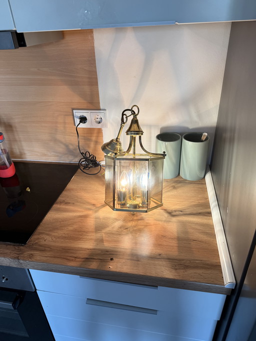 Holtkötter Hängeleuchte Messing, 3-flammig, Vintage, Glas, Made in Germany