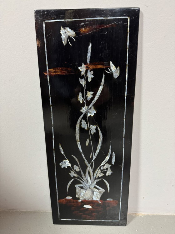 Image 1 of 'The Four Seasons' - Set of Four Vietnamese Lacquer Panels with Mother-of-Pearl Inlay, Vietnam, 1970s.