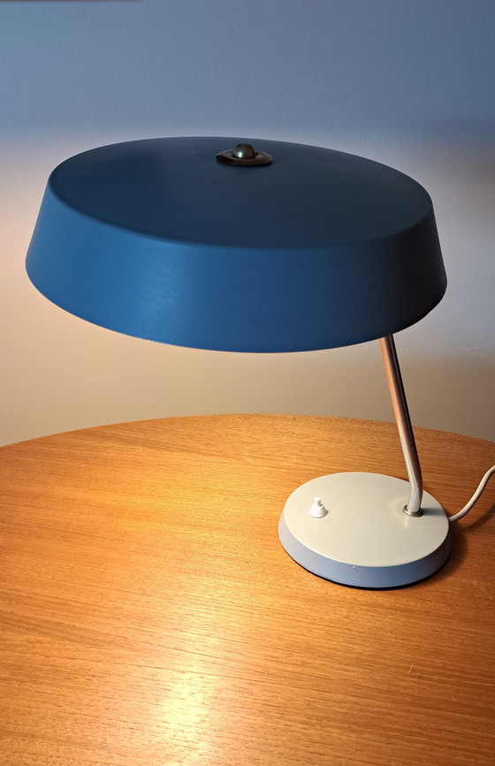 Image 1 of VEB Narva Leuchtenbau Tischlampen – Paar, „Stasi-Lampe“, DDR, 1960er Jahre, Architektengrau