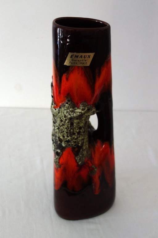 Grande vaso vintage in lava e smalto Fat, H40cm