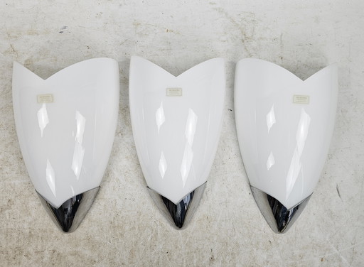 Set of three wall lamps Italian Murano white glass and chrome holder